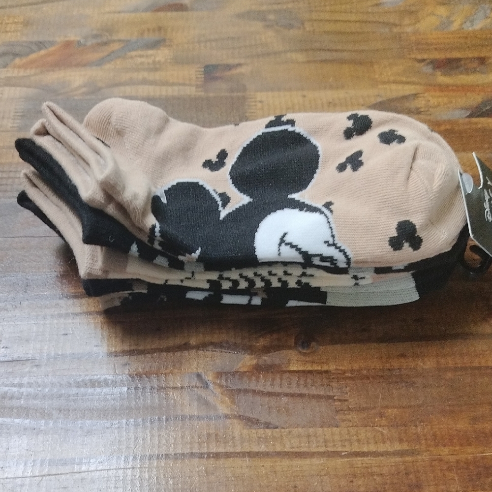 Disney Mickey Mouse Tan and Black Socks